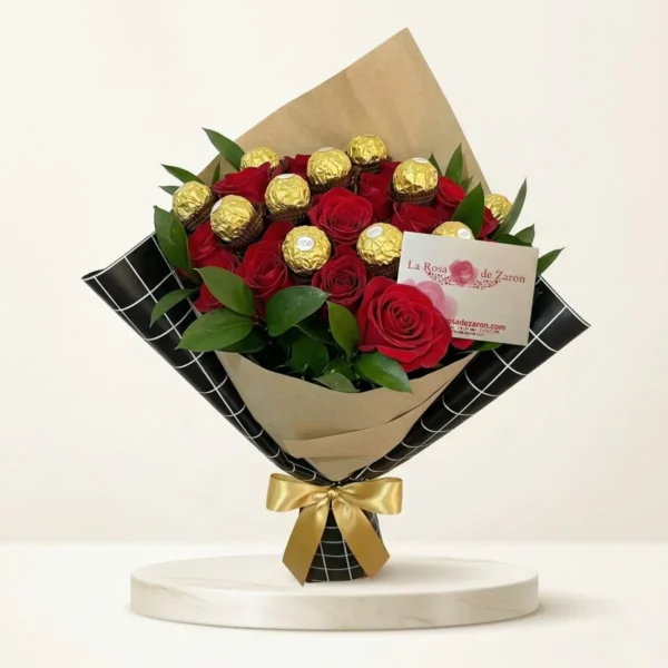 Bouquet de Rosas con Ferrero en Bogotá | 24, 36 o 50 Rosas