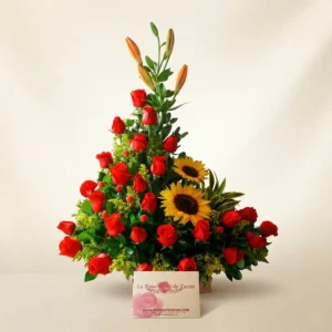 Arreglo Floral con Rosas y Girasoles en Bogotá | Diseño Elegante Premium