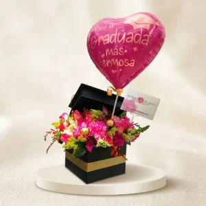 Sorpresa de graduación con globo personalizado, flores y Ferrero en Bogotá