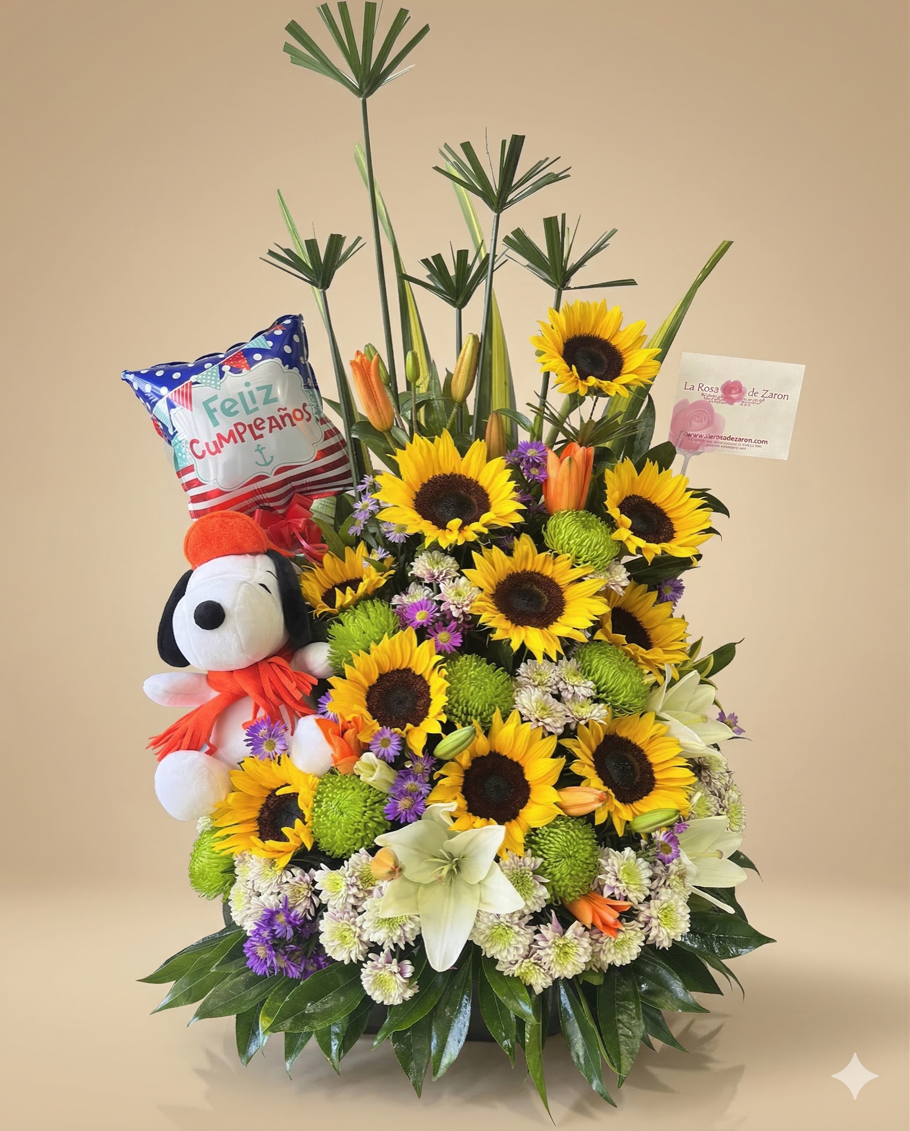 Arreglo con girasoles y peluche para enviar a Colombia desde el exterior — La Rosa de Zarón Bogotá