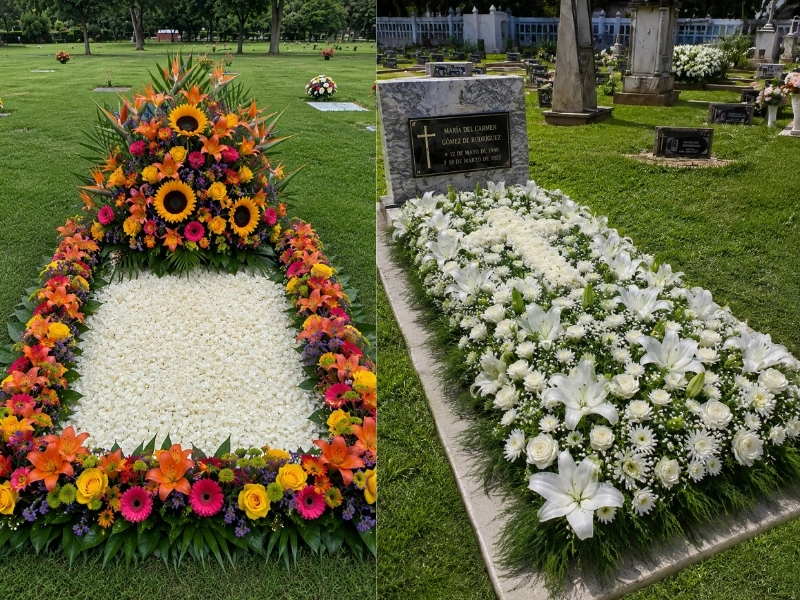 Decoración de tumba con flores frescas en Bogotá — La Rosa de Zarón, servicio en cementerios de Bogotá