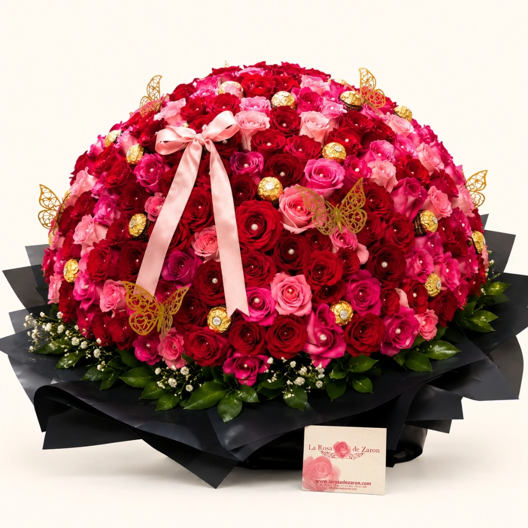 Buchón 300 Rosas Bogotá — Ferrero y Mariposas Doradas