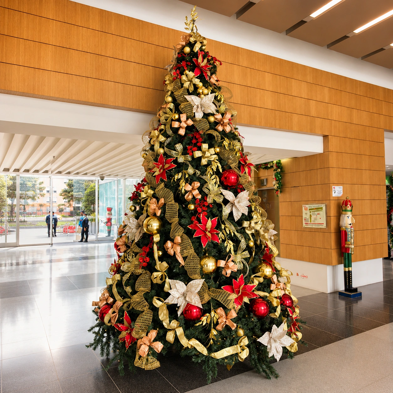 Árbol de navidad con flores naturales significado rojo dorado y marfil — La Rosa de Zarón Bogotá