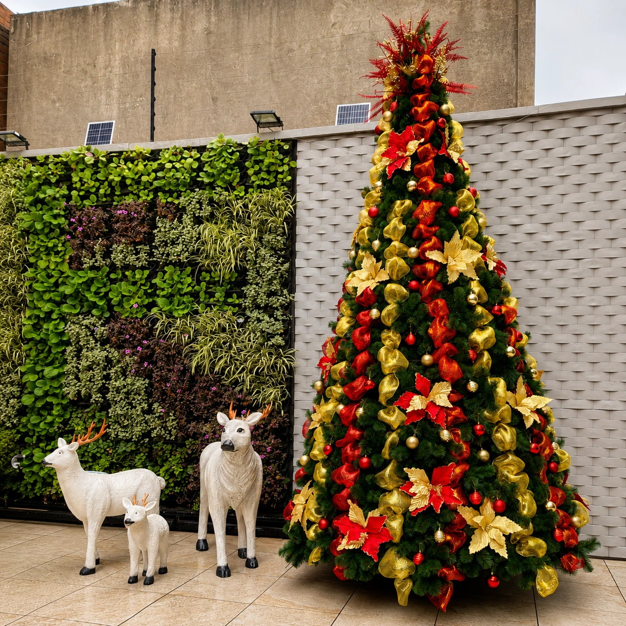 Novena de aguinaldos — árbol de navidad con flores naturales escenario de las nueve noches La Rosa de Zarón Bogotá