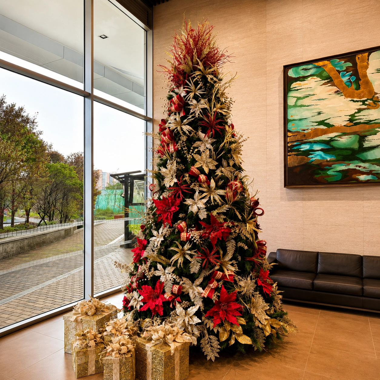 Árbol de navidad con flores naturales listo para el 7 de diciembre en Bogotá — La Rosa de Zarón